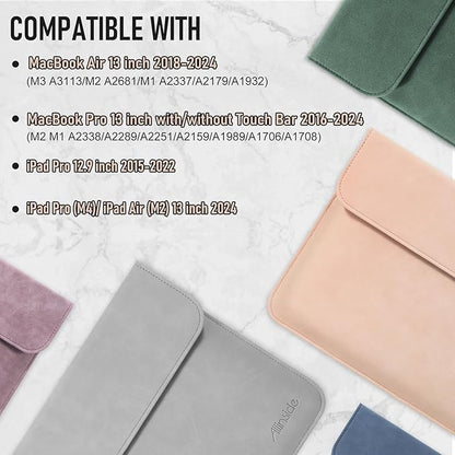 Allinside 13 Inch Laptop Sleeve Case for MacBook Air 13 2018-2025/MacBook Pro 13 2016-2022/Macbook Pro 14 2021-2024, Waterproof PU Leather Horizontal Envelope Protective Case Cover, Gray