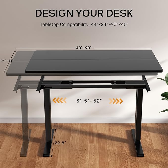 Dual Motor Electric Standing Desk Frame, Height Adjustable Table Legs for Max 90″ x 44″ Desktop with 330lbs Capacity, Ergonomic Sit Stand Up Desk Base for Home Office, Black Frame Only