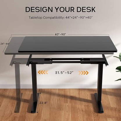 Dual Motor Electric Standing Desk Frame, Height Adjustable Table Legs for Max 90″ x 44″ Desktop with 330lbs Capacity, Ergonomic Sit Stand Up Desk Base for Home Office, Black Frame Only