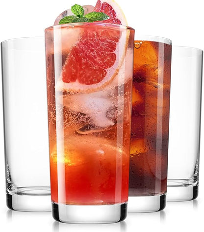 Drinking Water Glasses Set of 4, 15.5oz Highball Glasses, Lead-Free Crystal Glassware with Unique Wide Mouth, Thoughtful Gifts for House Warming, Birthdays, Everyday Life