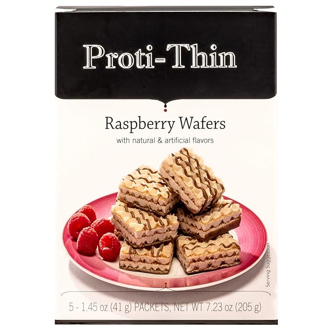 Proti-Thin High Protein Raspberry Wafer Squares, 15g Protein, Low Calorie, Low Carb, Low Sugar, Aspartame Free, Diet Wafer Bars, Healthy Snack, 2 Wafers per Serving, 5 Count Box (Pack of 2)