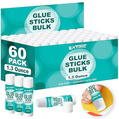 Glue Sticks Bulk Classroom, White Glue Sticks for Kids 60 Count, 1.3 Ounce, Washable All Purpose, for Kids, School and Home