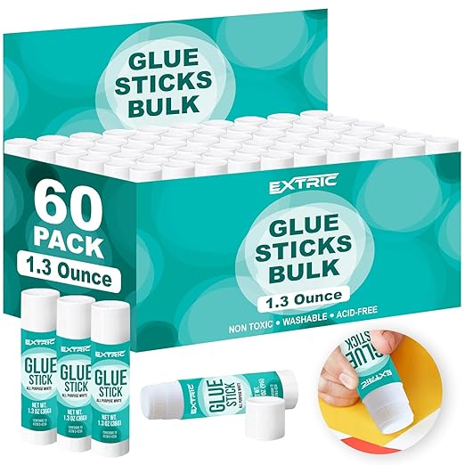 Glue Sticks Bulk Classroom, White Glue Sticks for Kids 60 Count, 1.3 Ounce, Washable All Purpose, for Kids, School and Home