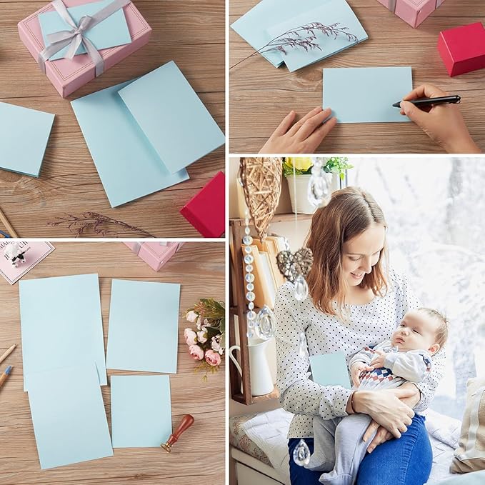 50 Pack Blank Cards Folded Cardstock Thank You Blank Greeting Cards for Invitations, Wedding, Greeting Cards, All Occasion DIY (Light Blue, 4x6)