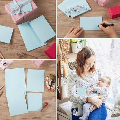 50 Pack Blank Cards Folded Cardstock Thank You Blank Greeting Cards for Invitations, Wedding, Greeting Cards, All Occasion DIY (Light Blue, 4x6)