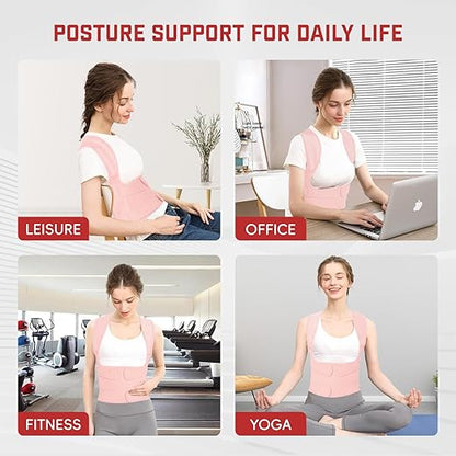 Posture Corrector for Women & Men, Adjustable Back Brace Shoulder Straightener with Full Back Support for Upper & Lower Back Pain, Spine Alignment, Hunchback, Scoliosis Relief (Medium, Pink)
