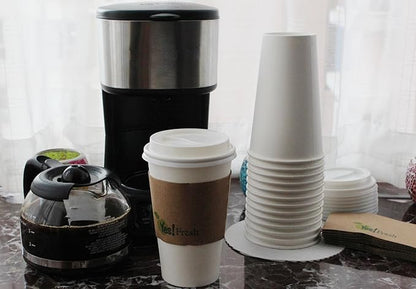 Yes!Fresh Disposable Paper Hot Coffee Cups with Lids for Office Parties Home Travel Corrugated Sleeve Hot Drink Cups (White 16 oz 100 count)