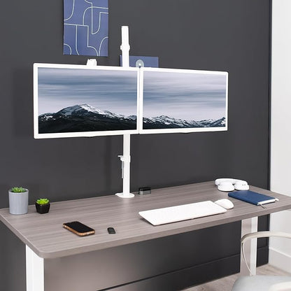 VIVO Dual Monitor Arm Extra Tall Mount for Screens up to 32 inches, Pneumatic Height Adjustment, Full Articulating Heavy Duty VESA Stand with Desk C-clamp and Grommet, White, STAND-V012KW