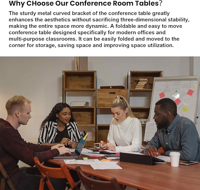 Folding Conference Table for 8People,Foldable Conference Room Tables Mobile Training Table with Wheels,Large Rectangular Meeting Seminar Table with Metal Leg,Modern Business Tables for Office (4, 55")