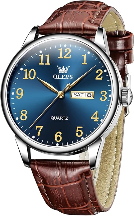 Men's Casual Leather Watch, Easy to Read Three-Hand Analog Stainless Steel Watches for Men, Minimalist Day Date Waterproof Luminous Mens Quartz Wristwatch