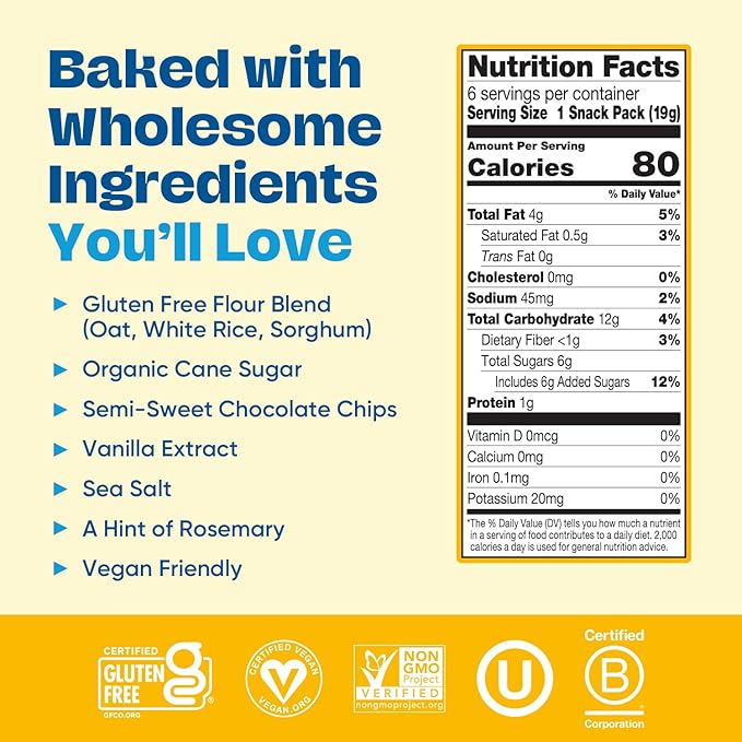Gluten Free Partake Crunchy Chocolate Chip Cookies - Vegan - Free From the Top 9 Allergens Including Dairy, Wheat, Soy, Eggs, & Peanuts - Safe School & Office Snack (20 Packs, 0.67 oz)