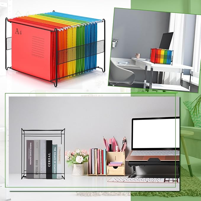 Moxweyeni 4 Pack Mesh Hanging File Folder Organizer, Letter Size File Folder Organizer, Metal Hanging Filing Box Desktop Filing Crate Storage for Home, Office, School, Black