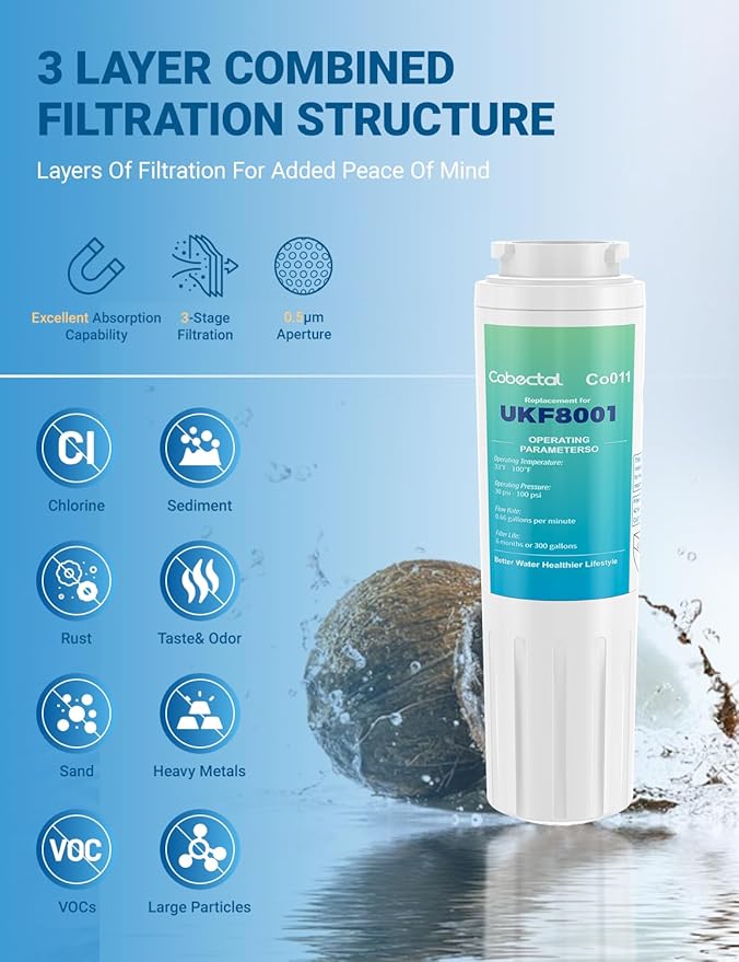 EDR4RXD1 Replacement For whirlpool Water Filter UKF8001, Filter 4 krfc300ess01 wrf555sdfz16 wrx735sdhz00, wrx735sdhz02, fit for May*tag Ukf8001axx-200, Hdx Fmm-2 Water Filter 3 pack