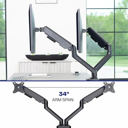 VIVO Dual Pneumatic Arm Ultra-Wide Monitor Mount for up to 35 inch Screens, Holds 26.4 lbs per Arm, Desk Mount Monitor Stand for 2 Ultrawides, Black, STAND-V200O