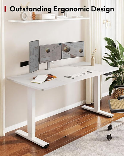 SANODESK Standing Desk Height Adjustable Electric Stand up Desk 71x32 Inches Sit Stand Home Office with Splice Board, White Frame/White Top