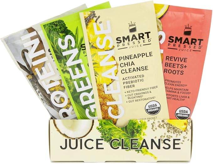 SMART Pressed Juice 1-Day Organic Juice Cleanse | Healthy Detox Program | Vegan Vanilla Protein, Green Juice, Beets Juice & Pineapple Chia Cleanse | High Fiber & Vegan
