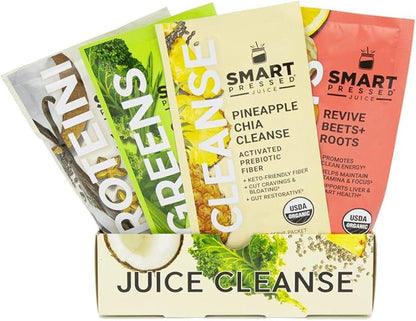 SMART Pressed Juice 1-Day Organic Juice Cleanse | Healthy Detox Program | Vegan Vanilla Protein, Green Juice, Beets Juice & Pineapple Chia Cleanse | High Fiber & Vegan