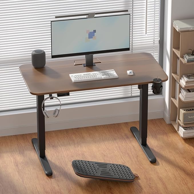 Standing Desk with Cable Management Tray, 48"x24" Electric Height Adjustable Sit Stand Desk, Memory Presets, Anti-Collision, Workstation for Home Office, Walnut Top Black Frame