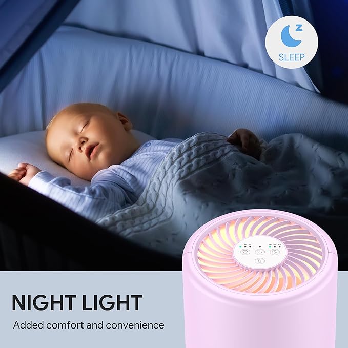 FULMINARE Air Purifiers for Bedroom H13 True HEPA Air Filter, Quiet Air Cleaner With Night Light, Portable Small Air Purifier for Home, Office, Living Room (Purple)