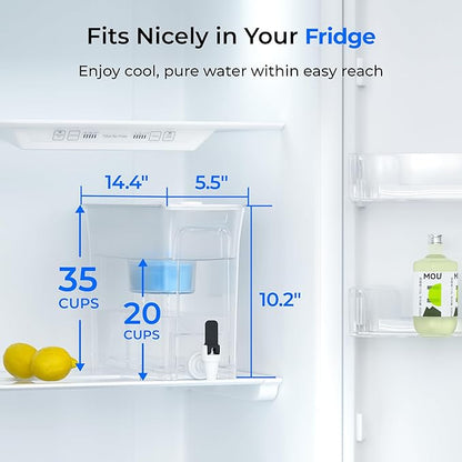 Waterdrop Slim Alkaline Water Filter Dispenser, 35-Cup, Large Capacity, 100-Gallon Long-Life, Faster Filtration, Reduces Chlorine, PFOA/PFOS and More, BPA Free, White (with 1 Filter)