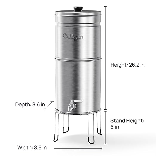 Culligan with MaxClear Technology 2.25 Gallon Gravity Water Filter System, Brushed Countertop Ceramic Water Filter NSF/ANSI Certified to Reduce Lead, Microplastics & Total PFAS, with 2 Filters
