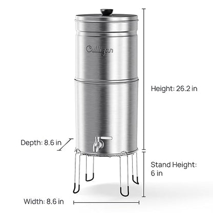 Culligan with MaxClear Technology 2.25 Gallon Gravity Water Filter System, Brushed Countertop Ceramic Water Filter NSF/ANSI Certified to Reduce Lead, Microplastics & Total PFAS, with 2 Filters