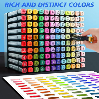 Alcohol Markers 262 Colors Drawing Pens Set Dual Tip Permanent Art Markers for Kids and Adult Gifts -262 Black shell Refillable