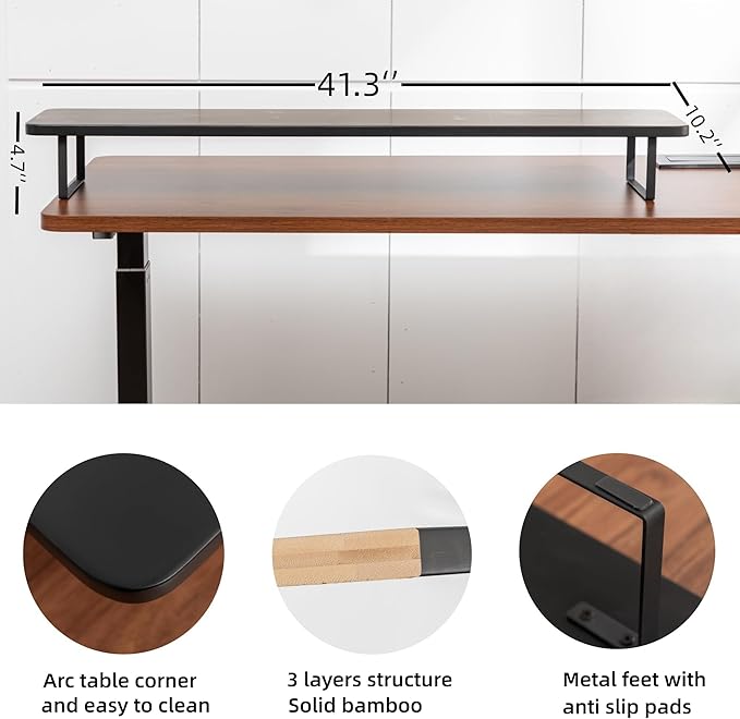 Dual Monitor Stand Riser,41.3'' Solid Bamboo&Steel Computer Monitor Riser, large monitor stand Suitable for 2 Monitors, Tvs, and Printers- (Black)