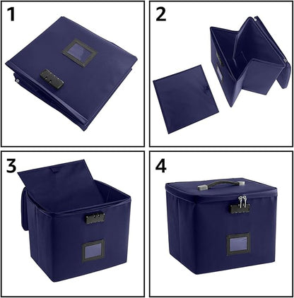 Navy blue Fire Proof File Box for Documents - Portable Fireproof Document Organizer Box with Handle Waterproof Safe Locking Folder Storage with Lid