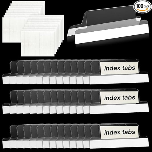 2 Inch Insertable Self-Adhesive Tabs with Printable Inserts with File Folder Labels Sticky Plastic Index Clear Divider Stick on File Self Adhesive for Book Page(100 Pieces)