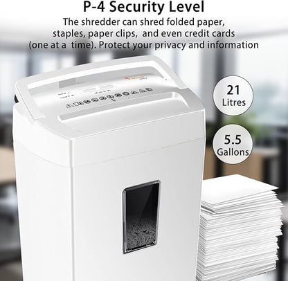 Bonsaii 11-Sheet Crosscut Paper Shredder, P-4 Security, 5-Min Run, Overheat Protection, 5.5-Gal Bin, Black/White