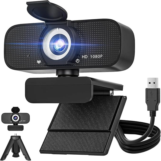Webcam with Microphone, 1080p Full Hd Webcam for pc with Rotatable Tripod and Privacy Cover,Camera for Computer or Web Camera for Desktop Computer, Ideal for Remote Workers, Students, Gamers