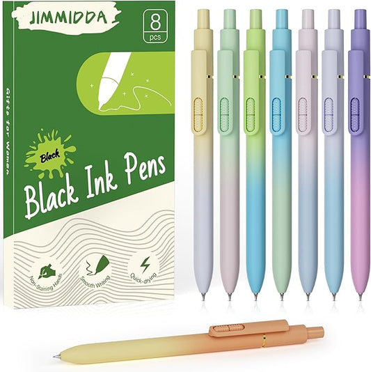 8Pcs Gel Pens Black Ink - 0.7mm Medium Point Black Pens | Smooth Writing Quick-drying Retractable Journaling Pen for Women Men (Gradient- 8Pcs)
