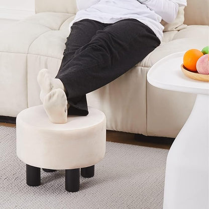 Cpintltr Velvet Ottoman Foot Stool Round Footstool for Couch Desk Soft Step Stool Padded Foot Rest with Non-Skid Pine Legs Multiple Colors Furniture for Hallway Office Lounge (Champagne)