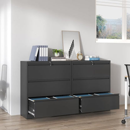 3 Drawer Lateral File Cabinets with Lock,Black Metal Lateral Filing Cabinet for Home Office,Wide Steel Storage Cabinet Commercial Drawer Cabinets for Legal/Letter/A4 Size Files Assembly Required