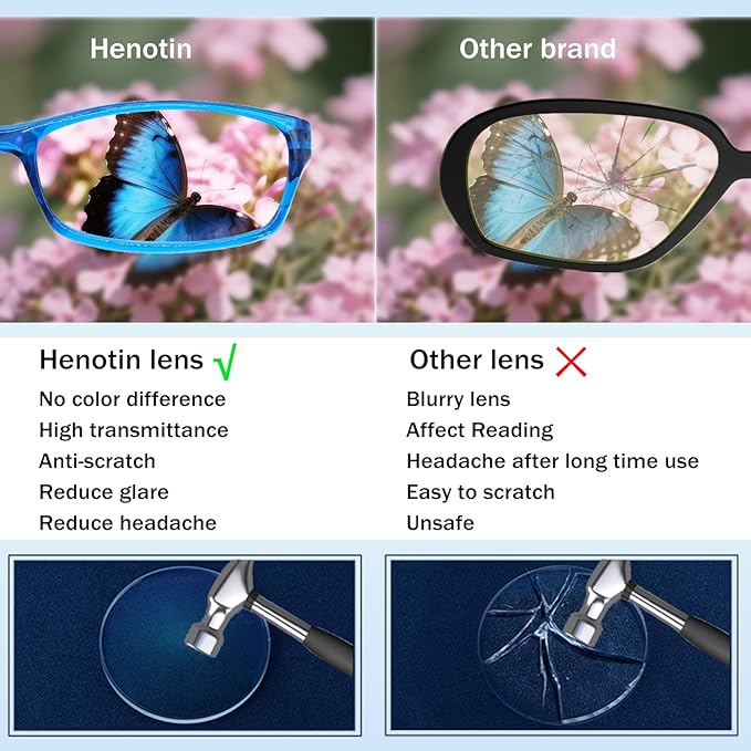 Henotin 6-Pack Reading Glasses Blue Light Blocking Anti Eyestrain Computer Reading Glasses for Women and Men Readers (Mix Color-A, 3.00, Diopters)