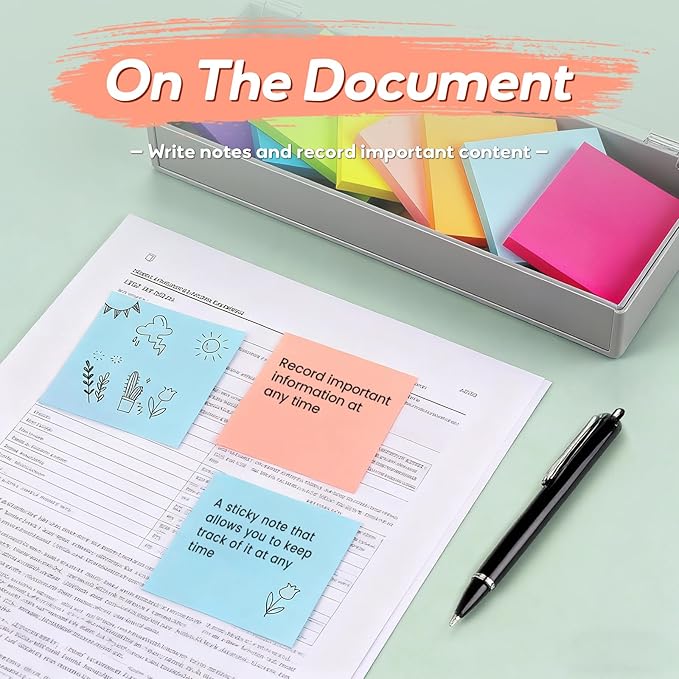 Sticky Notes 16 Pads, 3x3 Inch Self-Stick Notes with 8 Bright Colors, 60 Sheets/Pad, Strong Adhesive Memo Pads for Office, School, Home, Planner & Journal Supplies (960 Sheets Total)