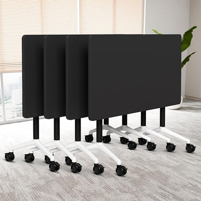 Folding Conference Table, 6 Pack Foldable Rolling Conference Room Tables Meeting Seminar Table Modern Conference Training Table for Office Classroom(Black, 70.8IN, 4)