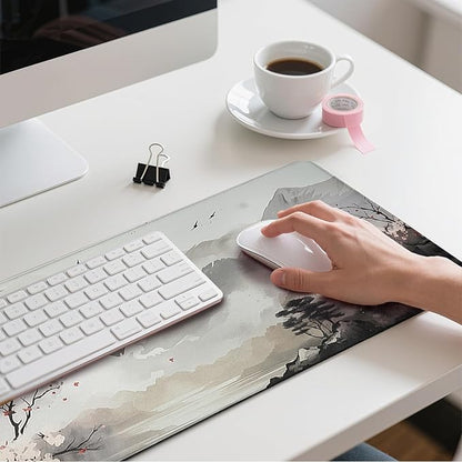 Cherry Blossom Patterns Desk Mat, Large Gaming Mouse Pad Non-Slip Rubber Base with Stitched Edges, Waterproof Protection for PC Laptop Home Office Desk Decor (31.5x15.7in)