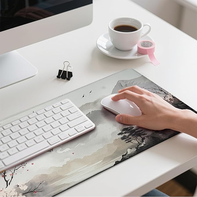Cherry Blossom Patterns Desk Mat, Large Gaming Mouse Pad Non-Slip Rubber Base with Stitched Edges, Waterproof Protection for PC Laptop Home Office Desk Decor (31.5x11.8in)