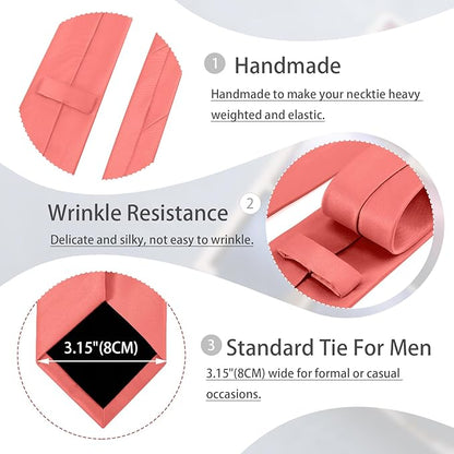 Black Tie Set in Gift Box Mens Solid Color 3.15" (8CM) Black Necktie and Pocket Square Set
