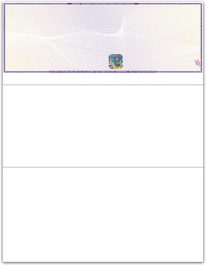 EZ Checks Premium High Security Check Paper with Hologram & 20 Security Features | 500 Sheets (Purple/Yellow, Check at Top)