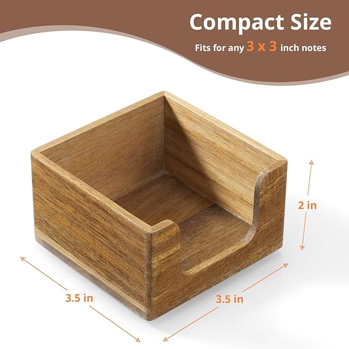 Sticky Note Holder, Acacia Wood Post It Note Dispenser for Office Desk Accessories, Self Stick Note Pad Holder, Memo Pad Holder Dispenser Organizer for School Office Desk Supplies