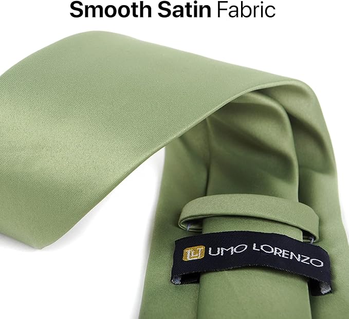 boxed-gifts Umo Lorenzo Tie for Men Satin Finish Necktie - Standard Width Ties - Black, Navy, Red, Sage Green Tie
