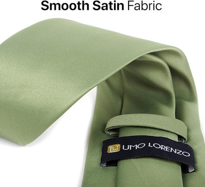 boxed-gifts Umo Lorenzo Tie for Men Satin Finish Necktie - Standard Width Ties - Black, Navy, Red, Sage Green Tie
