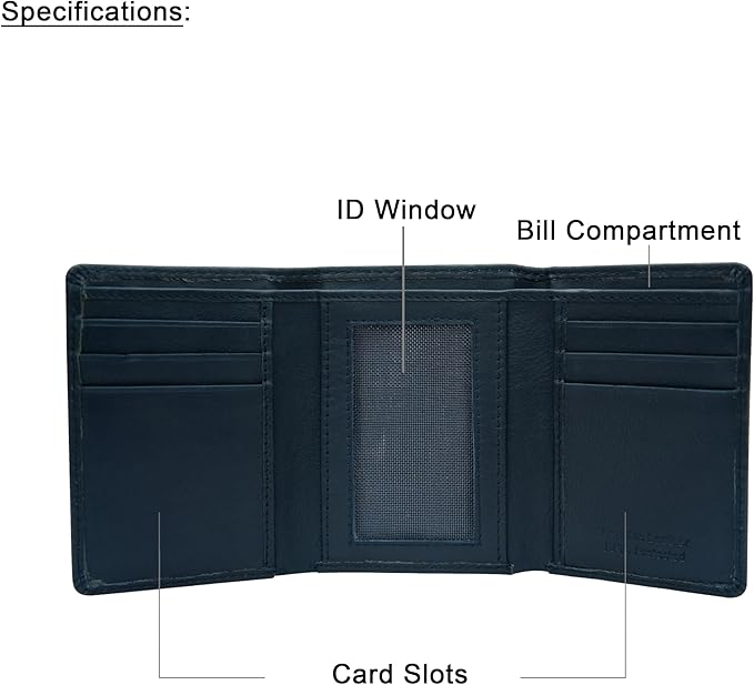 VANSI Genuine Leather Modern TriFold Design Wallet and Card Holder for Men (NAVY)