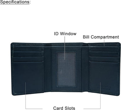 VANSI Genuine Leather Modern TriFold Design Wallet and Card Holder for Men (NAVY)