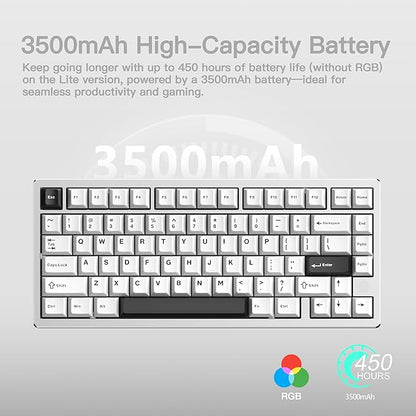 KEEBMONKEY WOBKEY Rainy 75 CNC Aluminum HMX/JWK/Cocoa Switches Triple-Mode Connectivity Mechanical Keyboard with Superior Acoustics, RGB/PP/Mirrored Glass/3500mAh/Violet Switch (Standard - Silver)