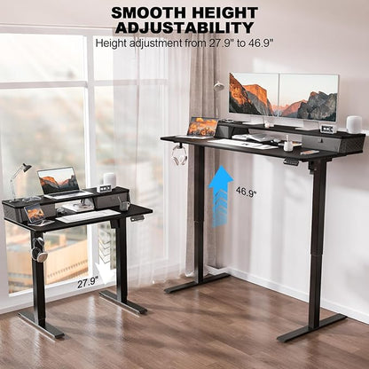 55 x 24 Inch Standing Desk with 2 Drawers, Easily Assembled Height Adjustable Desk, Ergonomic Sit to Stand Electric Desk for Home Office Workstation, Classic Black