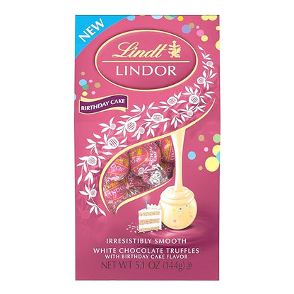 Lindt LINDOR Birthday Cake White Chocolate Truffles, White Chocolate Candy with Smooth, Melting Truffle Center, 5.1 oz. (Pack of 3)